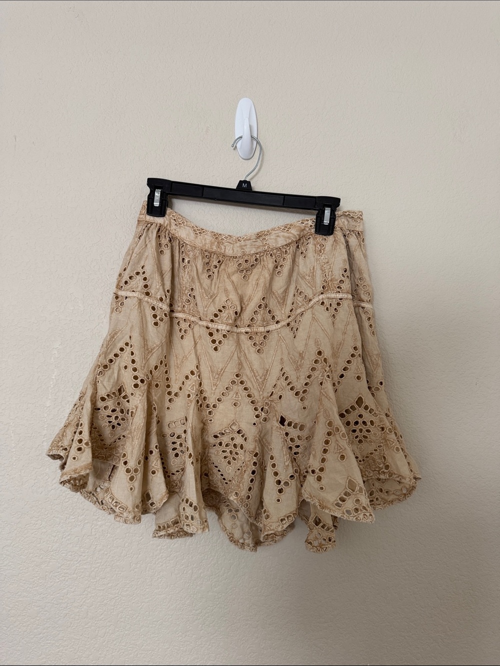 Free People Beige Eyelet Circle Skirt